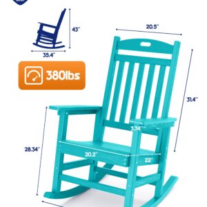 YEFU Outdoor Rocking Chair, Poly Lumber Rocking Chairs for Porch Set of 2 with High Back, Poly Rocking Chair Look Like Real Wood, Widely Used for Patio, Lawn, Indoor,380lb Heavy Duty(Aruba Blue)