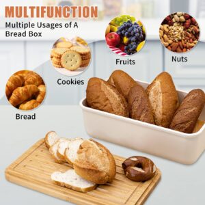 Triiter Bread Box With Bamboo Wood Cutting Board Lid & Bread Slicer Holder, Rectangular Cream Color Bread Container For Kitchen Countertop, 14.8 x 8.4 x 5.3in, Bread Storage Container