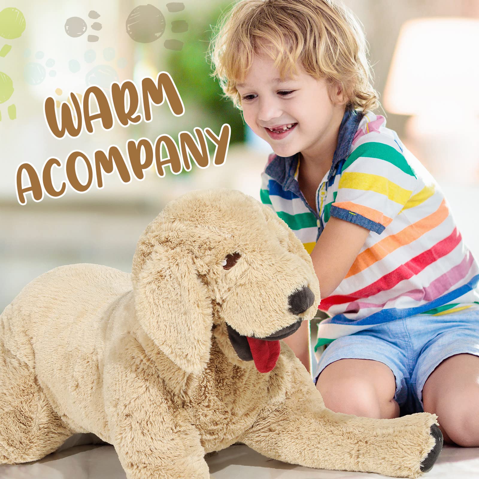 Geosar Giant Dog Stuffed Animals Fluffy Labrador Large Stuffed Dog Hugging Toy Big Cuddly Plush Body Pillow Gifts for Adult Kids, Pets Birthday Party Christmas New Year, Gold(100 cm/ 39.4 inch)