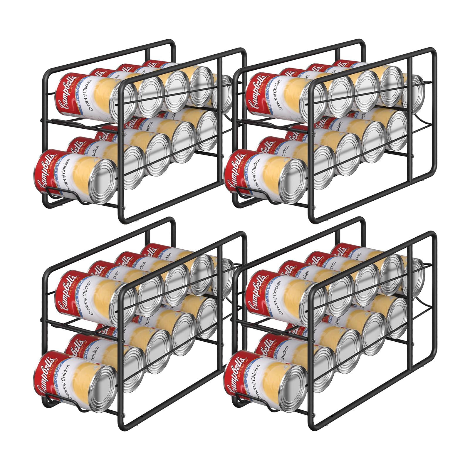 MOOACE 4 Pack Can Dispenser Rack, Stackable Can Storage Organizer Holder for Canned Food Kitchen Cabinet Pantry Countertop, Black