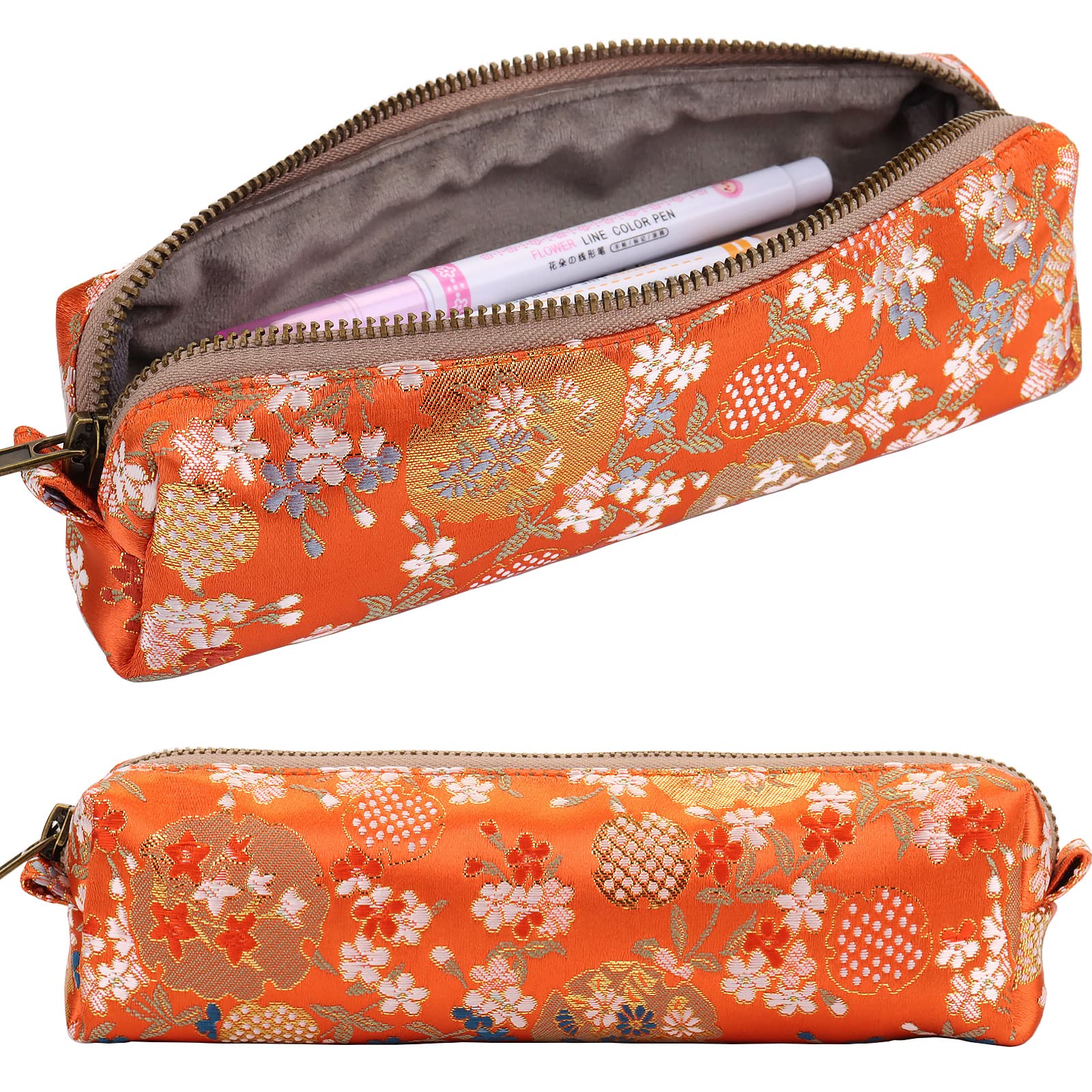 PurpleWillow Embroidered Small pencil case, pencil pouch,Portable Pencil Bag,Cosmetic Bag Coin Pouch,Office Stationery Organizer, woman,Adult (Orange-red)