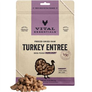 vital essentials freeze dried raw dog food, turkey mini nibs entree, 14 oz