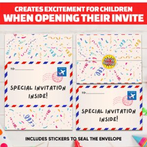 BestaFiesta 36 Kids Childrens Birthday Party Invitations with Folding Envelope Design and Holographic Stickers (Rainbow)