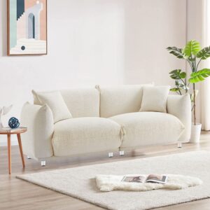 Fulocseny Mid Century 86'' Modern Couch for Living Room,Lambswool Fabric 3 Seater Sofa,Solid Wood Frame and Stable Metal Legs with 2 Pillows,Sofa Furniture Apartment (White, 85.8''*34.5''*29.5'')