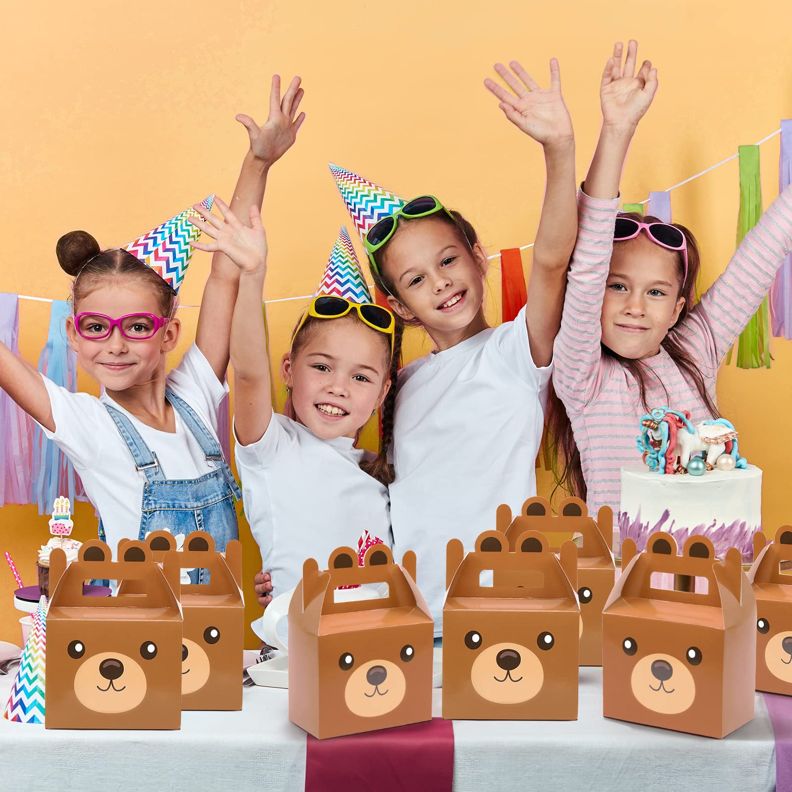 12Pcs Bear Treat Boxes Party Supplies Bear Baby Shower Theme Party Favor Goody Gift Boxes For Kids Boy Girl Brown Bear Theme Birthday Baby Shower Party Decorations Treat Candy Boxes 5.9x3.2x7.9inch