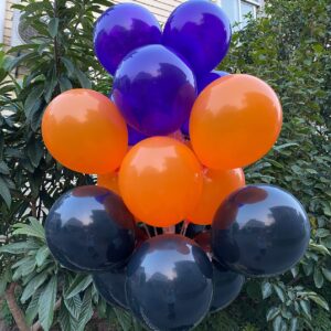 JODIDI 60 Pcs 12-Inch Latex Balloons in Black, Orange, and Purple - Perfect for Halloween, Graduation, Birthday, Baby Shower, and Party Decorations