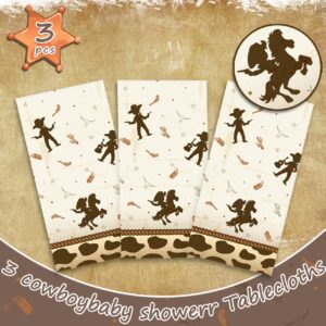 Haimimall Cowboy Baby Shower Tablecloths Western Party Decoration Plastic Disposable Rectangle Table Cover for Boy Baby Shower Cowboy Theme Birthday Party Supplies,54 * 108Inch (3 Pack)