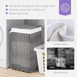 Paylesshere Laundry Basket Handwoven Laundry Hamper 90L/110L Foldable Rattan Laundry Hamper With Lid,2 Removable Liner Bags & 6 Laundry Bags,Clothes Hamper Bathroom Laundry Basket ,Grey