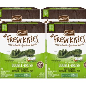 Merrick Fresh Kisses Double-Brush Dental Dog Treats, Infused with Coconut & Botanical Oils, Grain & Potato Free, for X-Small Dogs, 78 CT Treats/Pack (Pack of 4)