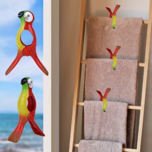 Beach Towel Clips for Chair Jumbo Size Plastic Clothes Pegs for Pool Lounger Secure Clips for Beach Chairs (Parrot-C 2 PCS)