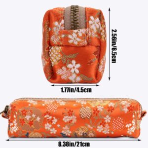 PurpleWillow Embroidered Small pencil case, pencil pouch,Portable Pencil Bag,Cosmetic Bag Coin Pouch,Office Stationery Organizer, woman,Adult (Orange-red)