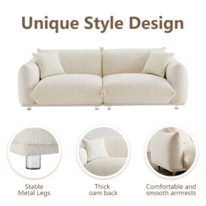 Fulocseny Mid Century 86'' Modern Couch for Living Room,Lambswool Fabric 3 Seater Sofa,Solid Wood Frame and Stable Metal Legs with 2 Pillows,Sofa Furniture Apartment (White, 85.8''*34.5''*29.5'')