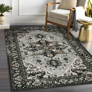 lahome boho rugs for living room - 5x7 area rugs machine washable throw black bedroom rugs ultra-thin non-slip large dining room rug oriental indoor floor carpet for kitchen entraway office bathroom