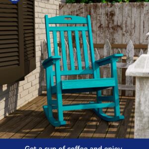 YEFU Outdoor Rocking Chair, Poly Lumber Rocking Chairs for Porch Set of 2 with High Back, Poly Rocking Chair Look Like Real Wood, Widely Used for Patio, Lawn, Indoor,380lb Heavy Duty(Aruba Blue)