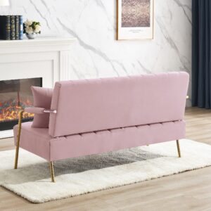 Majnesvon 61" Modern Loveseat Sofa Couch,Cashmere Fabric Small Love Seat w/2 Pillows and Metal Legs,2-Seater Upholstered Mini Sofa Couches for Small Space,Living Room Bedroom Apartments (Pink) (Pink)