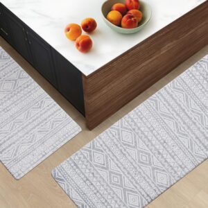 FRESHMINT Anti Fatigue Kitchen Mats for Floor 2 Piece Set, Waterproof & Non-Skid Boho Kitchen Rugs, Cushioned Kitchen Mat for Standing Washable Comfort Desk Kitchen Runners, 17x30+17x47