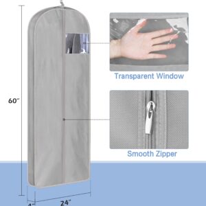 KIMBORA 60" Dress Garment Bags for Storage and Travel, Gusseted Hanging Clothes Bags for Closet Storage with Handles for Long Gowns, Coats（3 Packs,Gray）