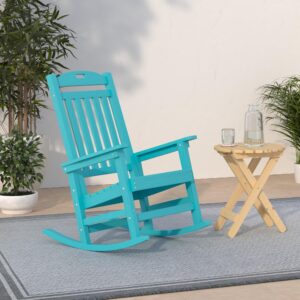 YEFU Outdoor Rocking Chair, Poly Lumber Rocking Chairs for Porch Set of 2 with High Back, Poly Rocking Chair Look Like Real Wood, Widely Used for Patio, Lawn, Indoor,380lb Heavy Duty(Aruba Blue)