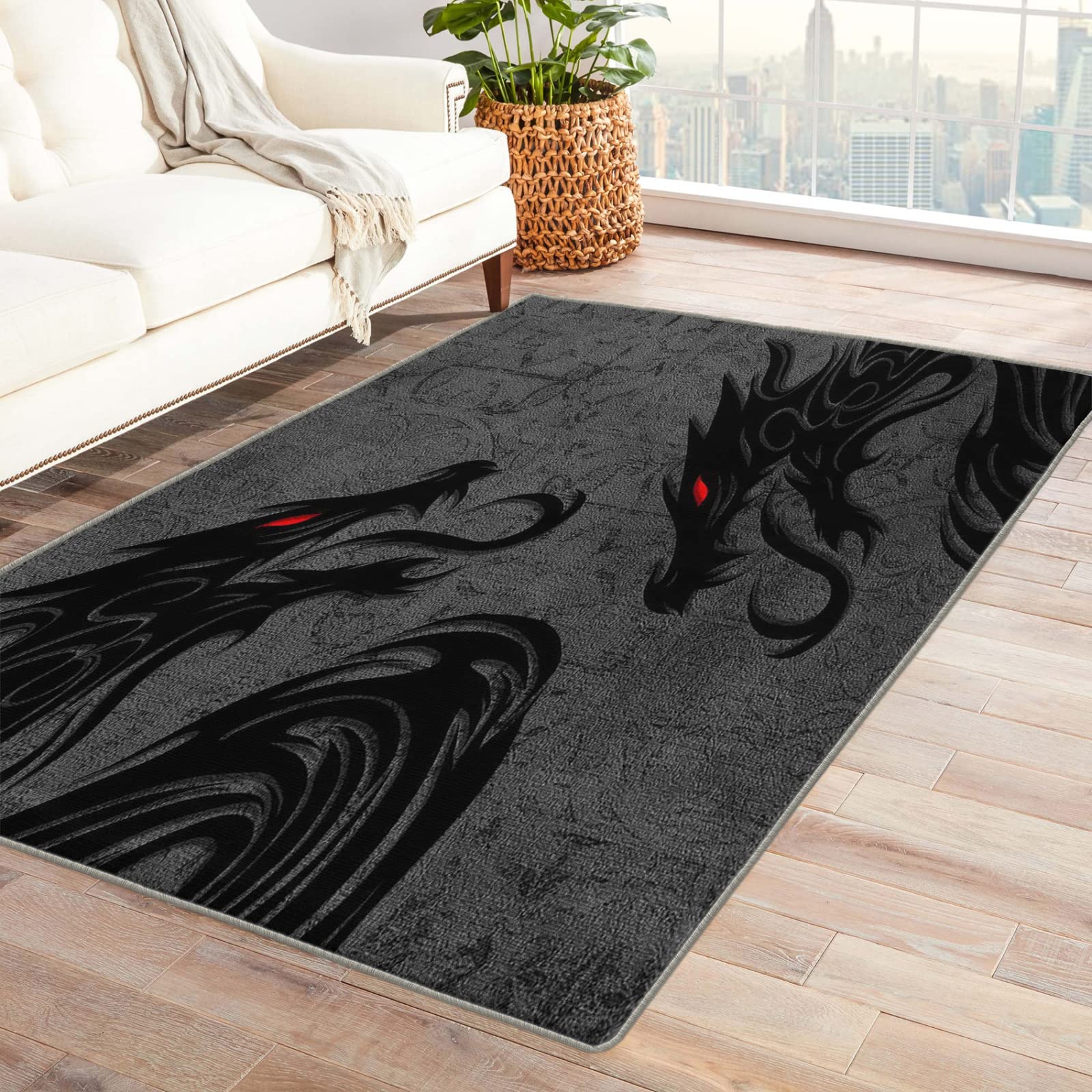 Chinese Dragon Area Rug 3x5, Fantasy Rugs for Bedroom Living Room, Oriental Carpet, Washable & Non-Slip & Soft Flannel Rug, Printed Indoor Mat for Home Decor