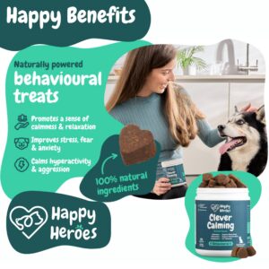 Happy Heroes - Clever Calming Dog Treats, 100% Natural Supplement, Behavioural Health, Reduces Stress, Fear, Hyperactivity, Aggression, Provides Dog Anxiety Relief & Relaxation