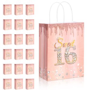 teling 18 pcs sweet 16 party favors sweet 16th birthday gift bags sweet 16 birthday goodie bags candy treat bags with handle sweet 16 birthday decorations for 16th birthday party supplies(rose gold)