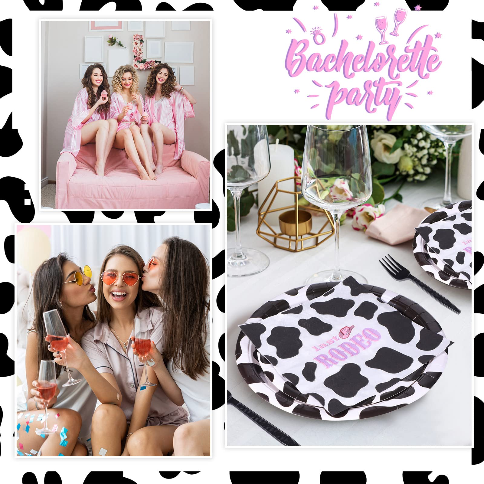 72 Pcs Cow Print Party Tableware Supplies Last Rodeo Girl Bachelorette Party Tableware Set Include Cowgirl Print Plate Napkin Fork for Baby Shower Farm Animal Cow Theme Party Decoration Serve 16 Guest