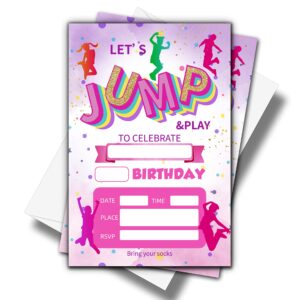 ondtom jump trampoline birthday party invitations with envelopes(4" x 6")- 20 pack - bounce house party invites-c56