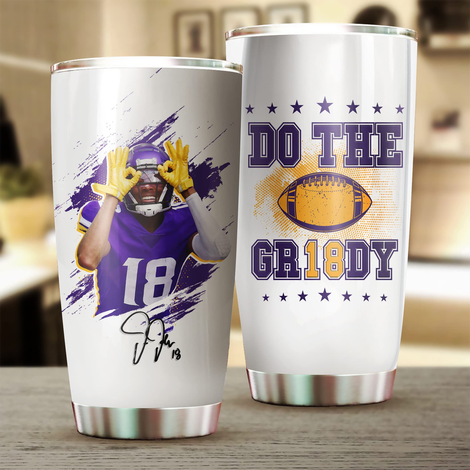 Justin Minnesota Jefferson Griddy - Do The Gr18dy - Coffee Tea Mug Insulated Tumbler With Lid - Birthday, Christmas, Mother Father Day Gifts For Football Fans - 20 Oz| Stainless Steel Mug