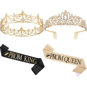 lyrow 4 pcs halloween prom crowns and sashes set graduation prom king and queen tiara sash for party favors women wedding birthday party(black, gold)