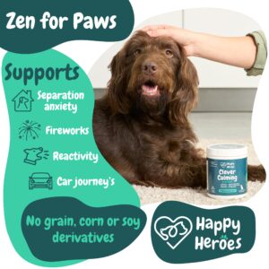 Happy Heroes - Clever Calming Dog Treats, 100% Natural Supplement, Behavioural Health, Reduces Stress, Fear, Hyperactivity, Aggression, Provides Dog Anxiety Relief & Relaxation