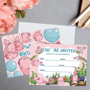 UOKRANH 16PCS Axolotl Birthday Invitation Cards 16PCS Animal Anime Postcard Styles 5x7 inches Invitations With Axolotl Graffiti Birthday Party Invite Card Supplies for Children（Envelope Included）