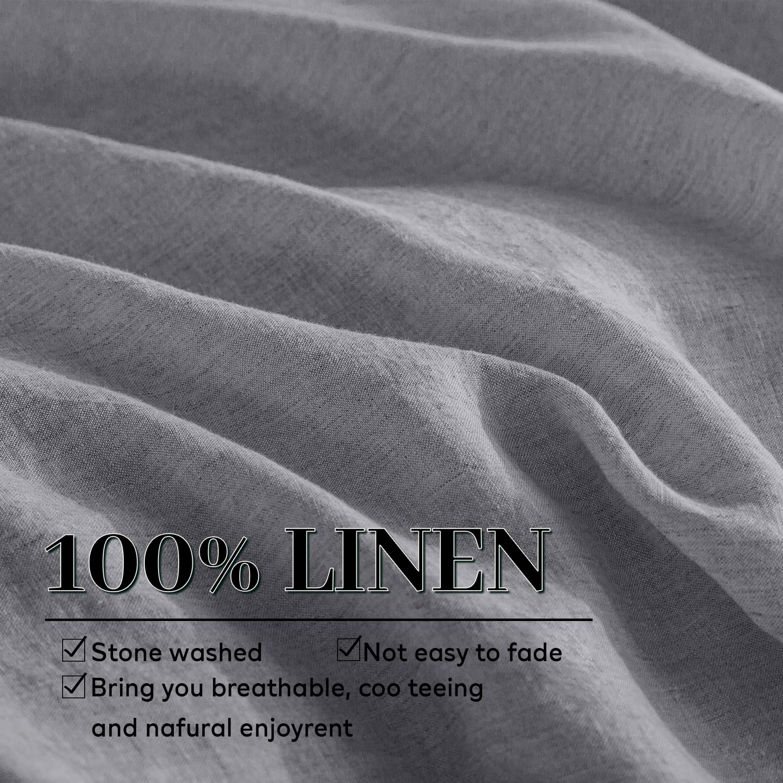 GHUIPRO 100% Linen Duvet Cover Set Queen Size, Pure Natural Washed Linen-3 Pieces Comforter Cover Set, 1 Duvet Cover 2 Pillowcases Comfy Breathable for Hot Sleepers ((Linen, Queen)