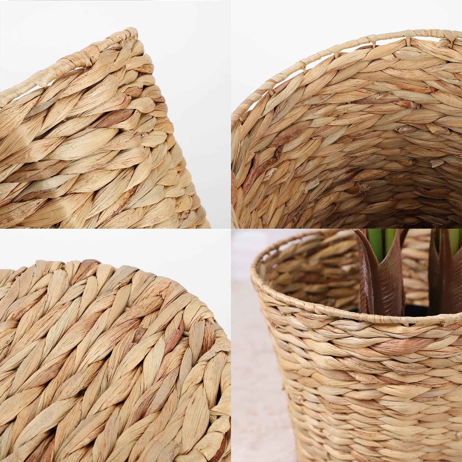 JLKIMZVO Water Hyacinth Wicker Waste Basket, Water Hyacinth Handwoven Garbage Can, Wicker Trash Can for Bathroom, Bedroom, Office