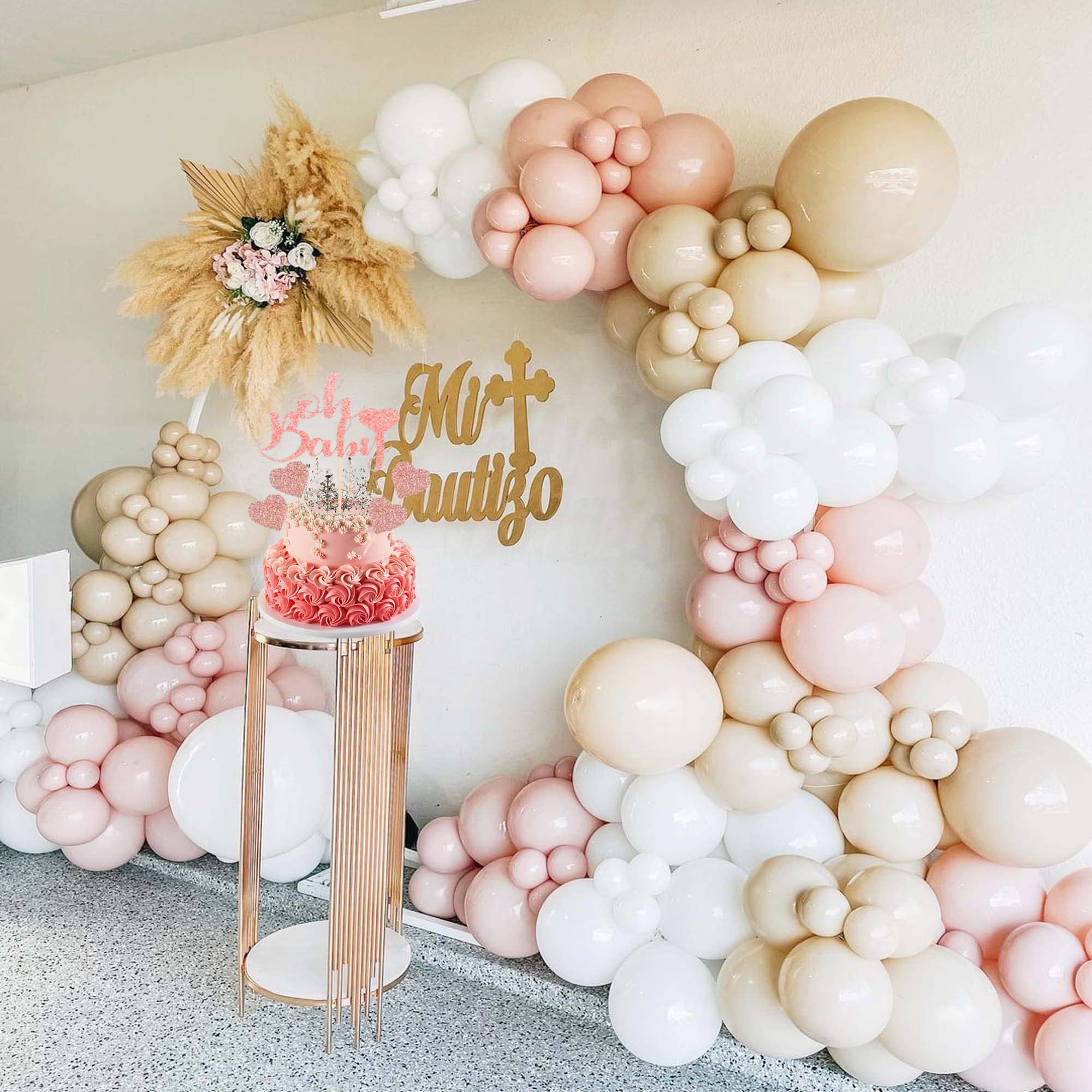 Pastel Pink Nude Balloon Garland Kit, SCMDOTI Double Stuffed Blush Pink Nude White Balloon Arch Garland Kit for Boho Party,Baby Shower Decoration,Birthday, Bridal Shower,Gender Reveal Party Deco