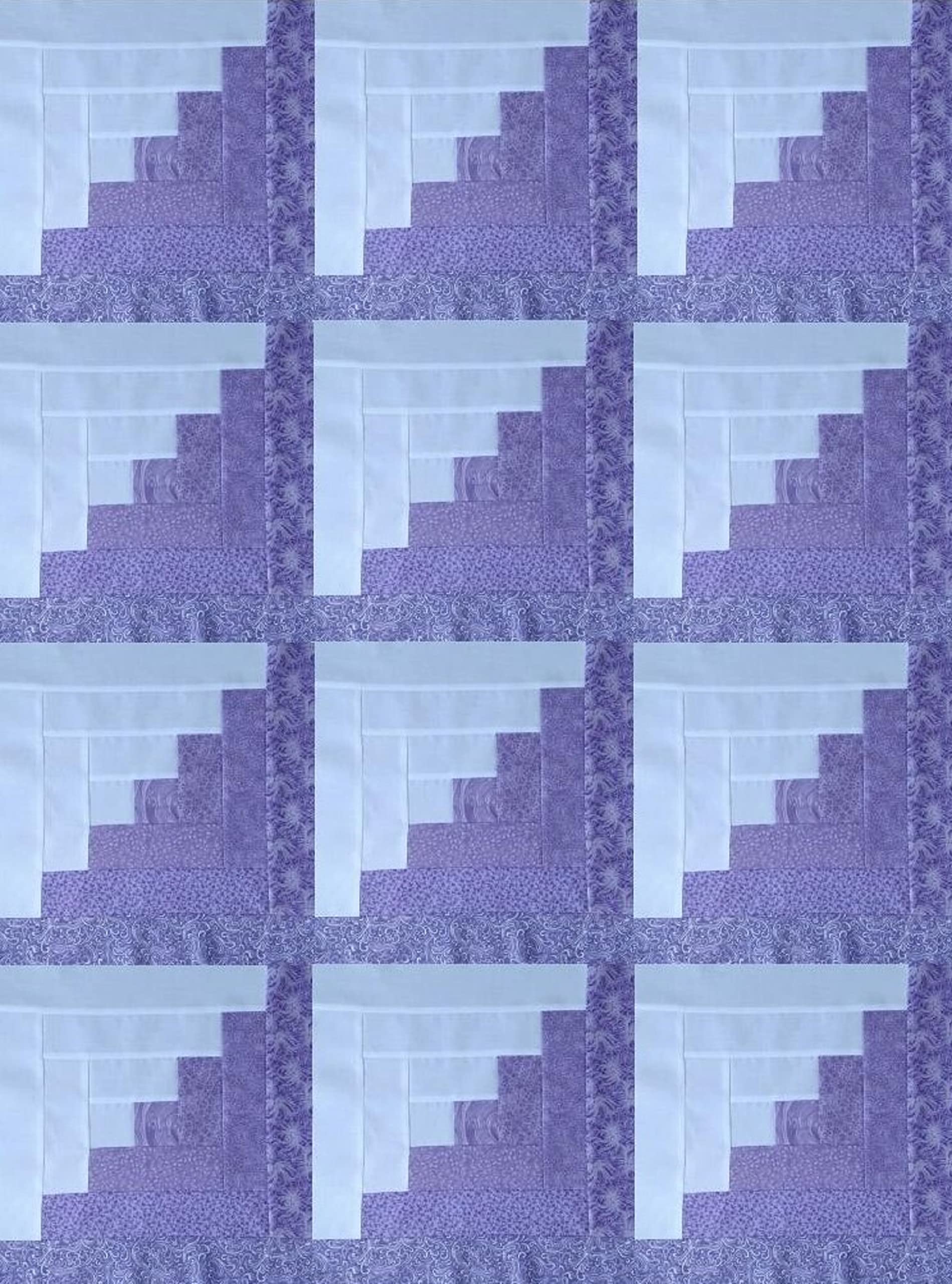 Purples and White Log Cabin Block Kit - Makes a 42 x 56 Quilt Top Only