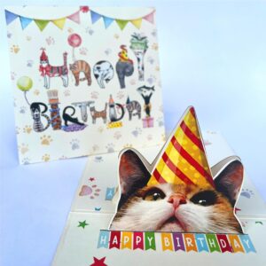 DongNaiWin Tricolor Birthday Card Cat Lovers Birthday Card - Calico Cat Pop Up Card with Envelope - Happy Birthday Greeting for Calico Lovers