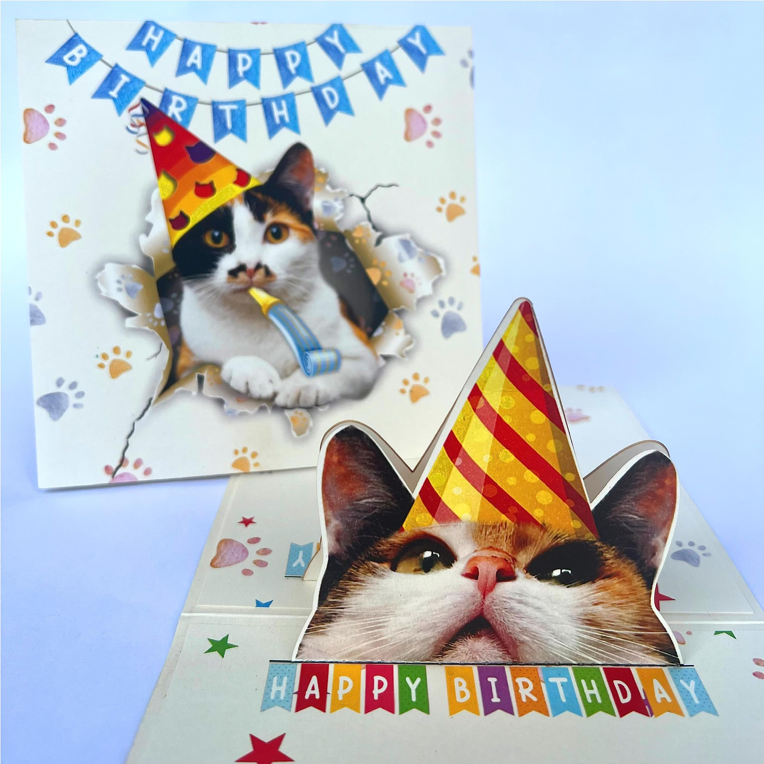 DongNaiWin Tricolor Birthday Card Cat Lovers Birthday Card - Calico Cat Pop Up Card with Envelope - Happy Birthday Greeting for Calico Lovers