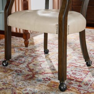 Large Dining Chairs with Wheels and Arm , Caster Boss Caption's Chairs with Solid Wood Leg, Office Desk Chairs with Button Upholstered, Classic Swivel Chair, 31.5”H Brown Leg & Beige XXY1910BG