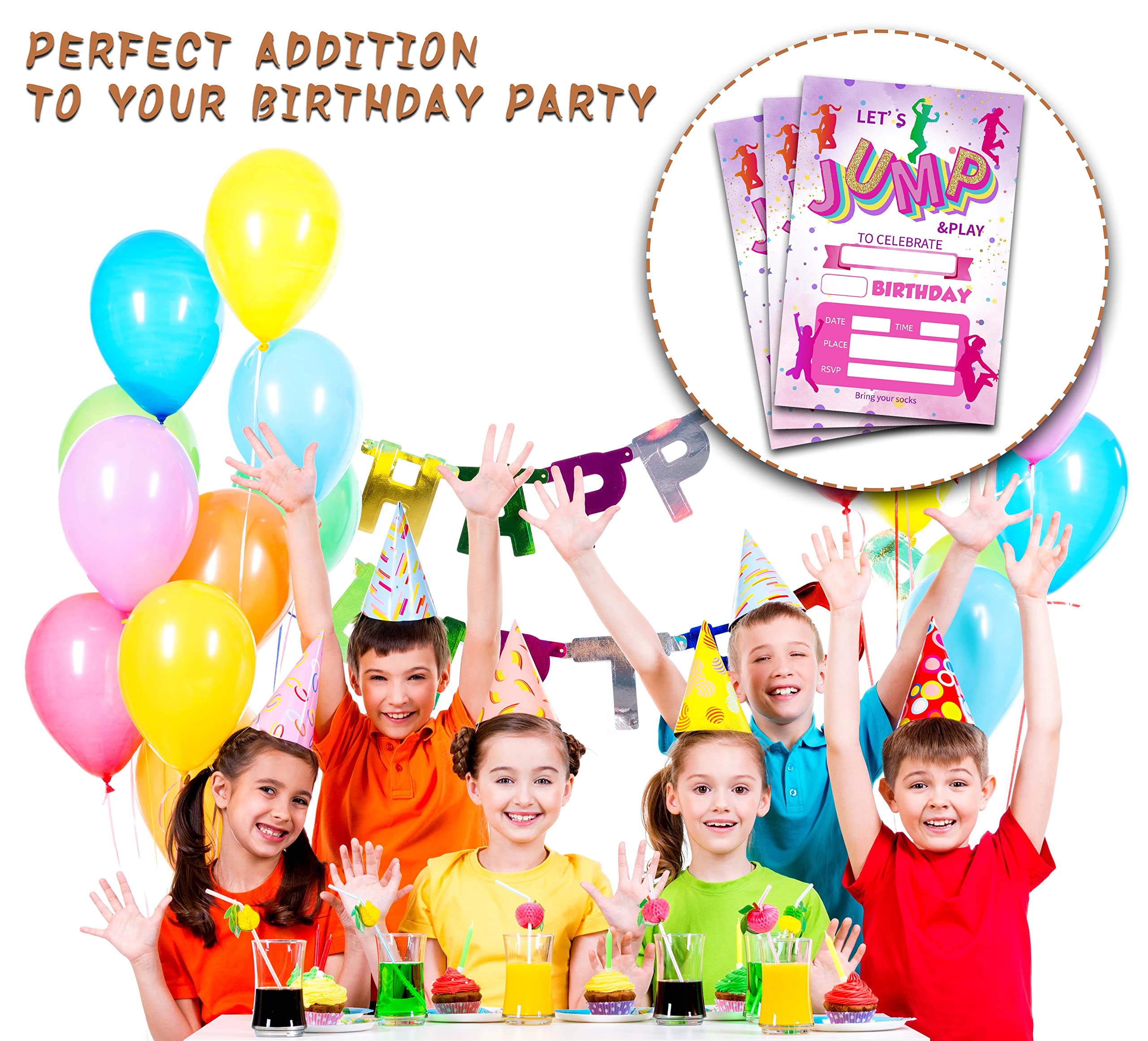 ONDTOM Jump Trampoline Birthday Party Invitations With Envelopes(4" x 6")- 20 Pack - Bounce House Party Invites-c56