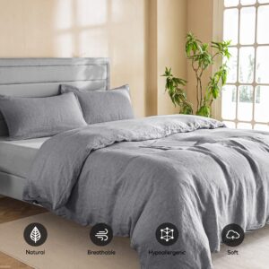 GHUIPRO 100% Linen Duvet Cover Set Queen Size, Pure Natural Washed Linen-3 Pieces Comforter Cover Set, 1 Duvet Cover 2 Pillowcases Comfy Breathable for Hot Sleepers ((Linen, Queen)