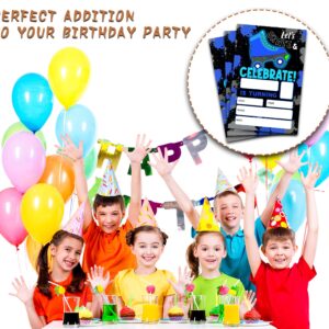 ONDTOM Blue Roller Skating Birthday Party Invitations With Envelopes(4" x 6")- 20 Pack - Neon Glow Skating Party Invites-c15