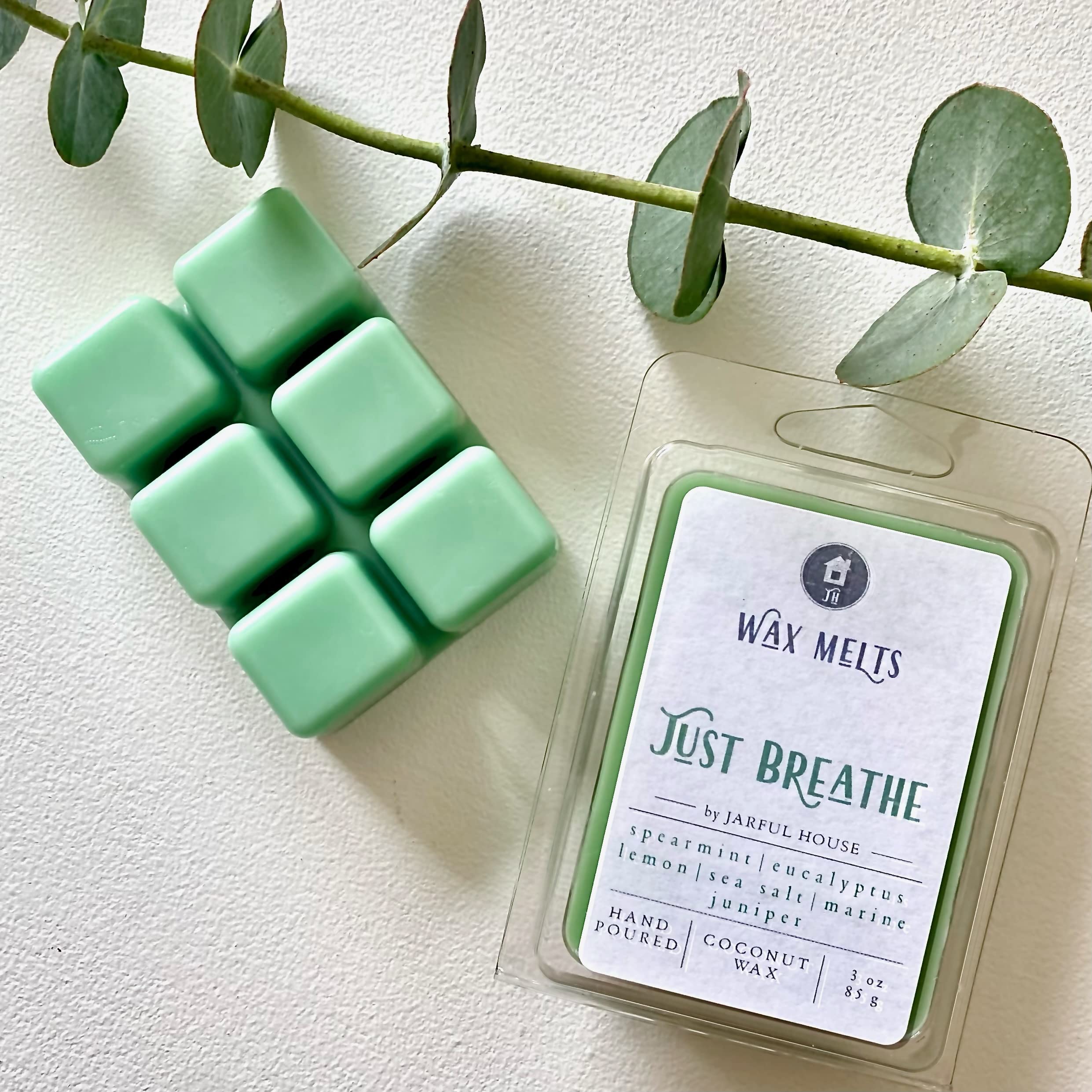 Jarful House Aromatherapy Wax Melts Just Breathe, Relaxing Fresh Scent Eucalyptus Lemon Mint Wax Cubes, Coconut Tarts, Stocking Stuffer Gift