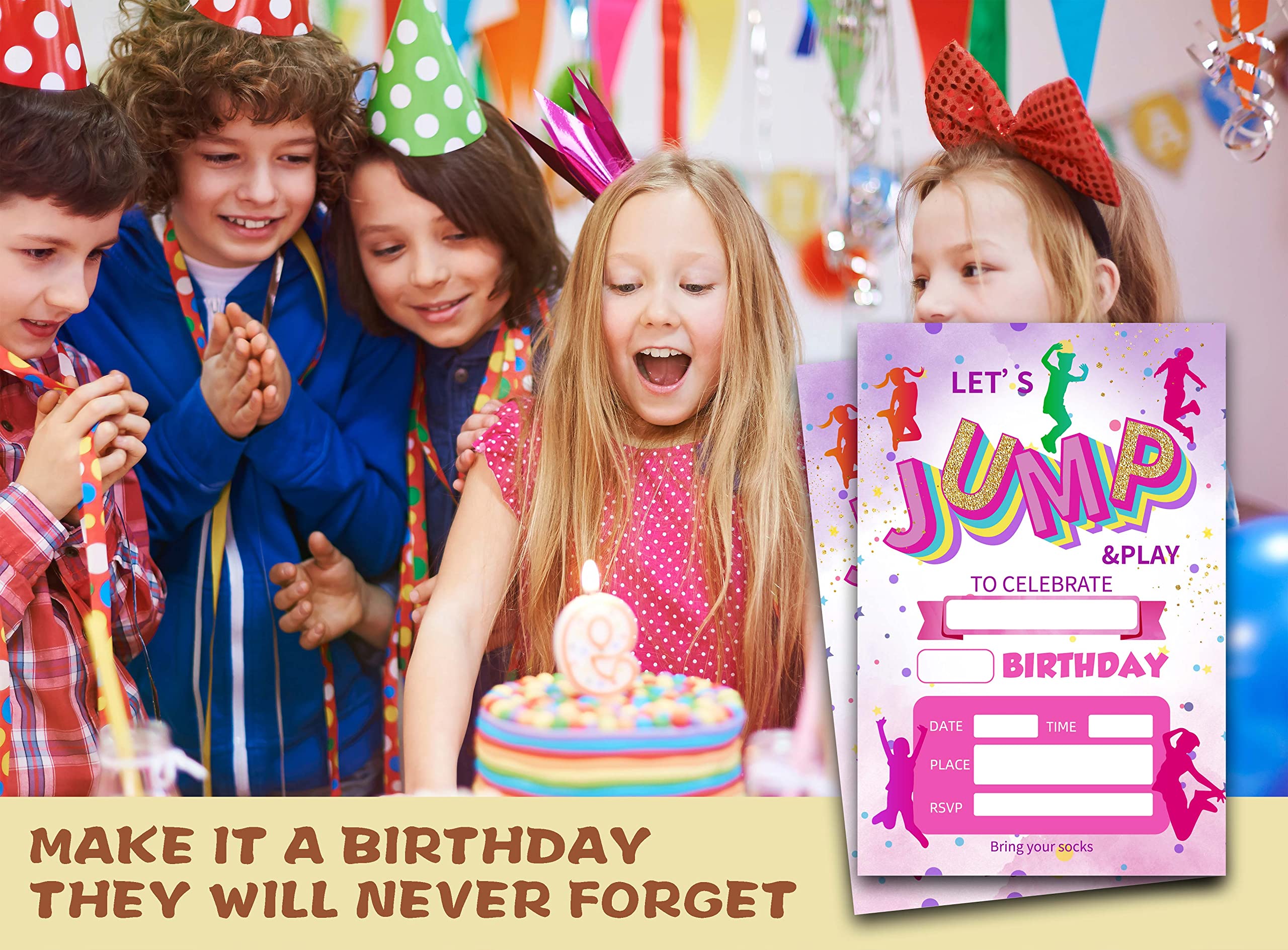 ONDTOM Jump Trampoline Birthday Party Invitations With Envelopes(4" x 6")- 20 Pack - Bounce House Party Invites-c56