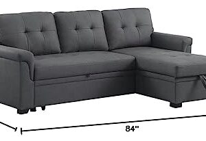 Lilola Home Lucca Performance Artificial Leather L-Shaped Pull-Out Sleeper Sofa Sectional with Reversible Storage Chaise and Solid Wood Frame, Gray