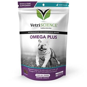 VetriScience Omega Plus Advanced Skin Supplement for Dogs – Fish Oil Supplement for Itchy Skin with Omegas 3, 6, 9 Fatty Acids and Added Nutrients