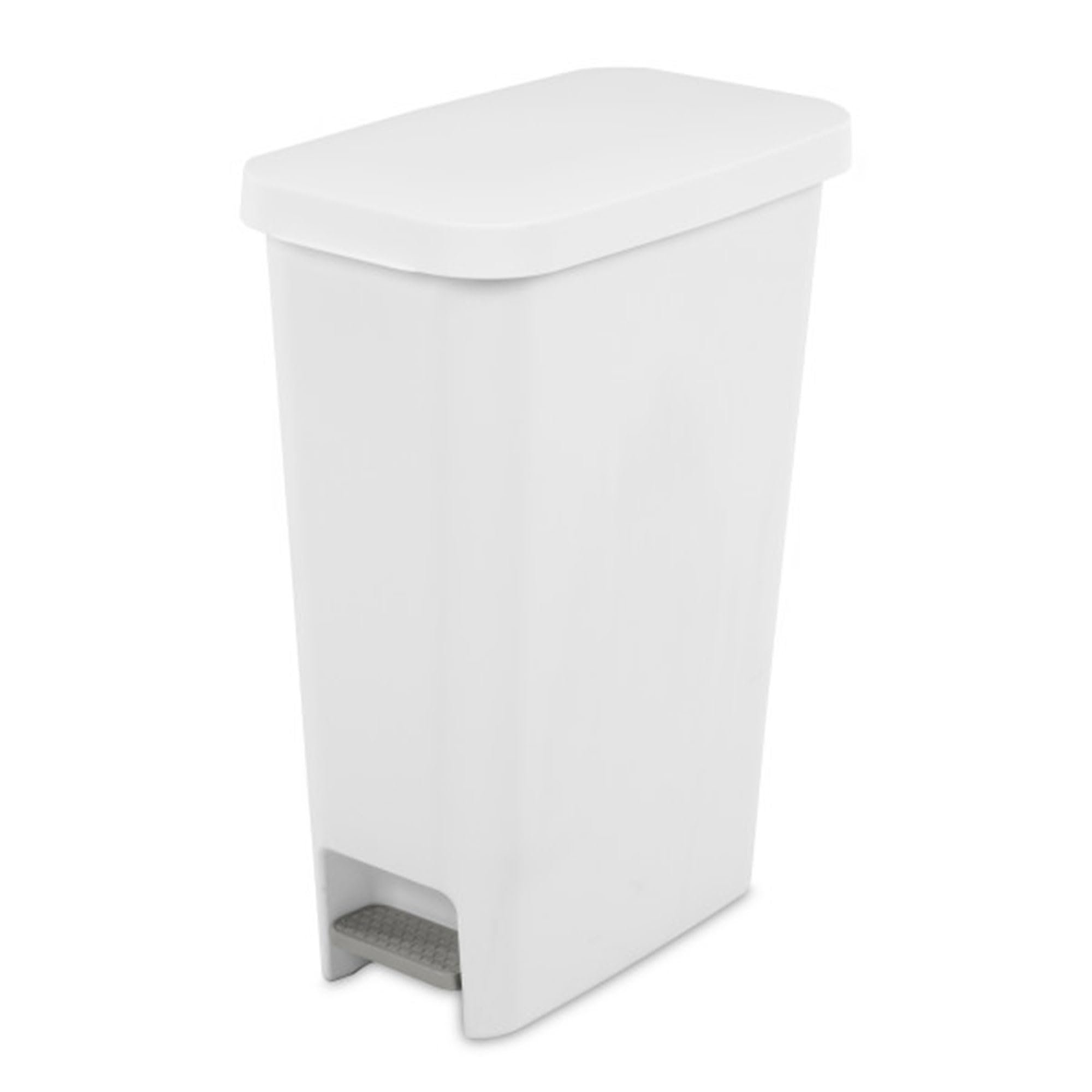 Sterilite 11 Gallon Slim Narrow StepOn Hands Free Portable Kitchen Wastebasket Trash Can Garbage Bin Container with Oversized Lid, White (12 Pack)