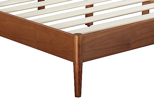 NTC Lupin Wooden Bed Frame with Headboard, Crafted from Walnut, Rubber Wood with Silent Slats and Wood Central Supports, 1000 Lb Capacity, Effortless Assembly, Queen - Dark Walnut