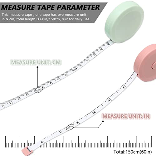 6 Packs Retractable Tape Measure + 2PCS Soft Boby Measuring Tape for Body Measurements(60-Inch), Premium Sewing Tape Double Scale Vinyl Ruler for Weight Loss Medical Tailor Fabric Cloth Knitting Craft