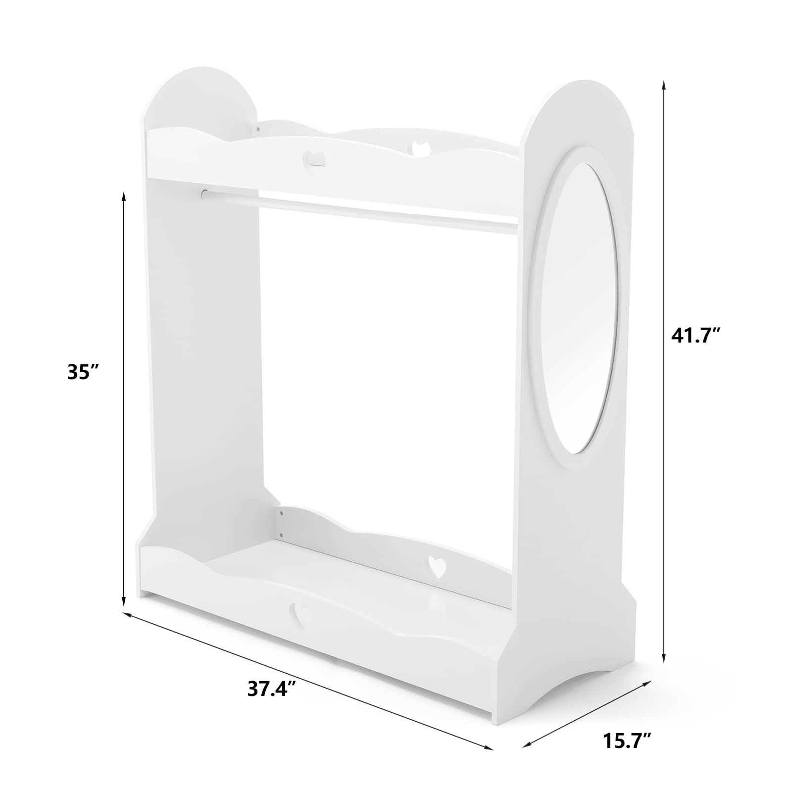 JOYLDIAS Kids Dress Up Storage with Mirror, Kid Armoire W/Side Hook Pockets, Pretend Storage Closet for Kids, Costume Dress-up Wardrobe W/Top Shelf Shoes Storage for Bedroom Girls Room, White