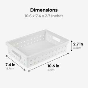 carrotez Small Plastic Storage Tray Basket, Small Items Storage Organizer for Vanity, Office, Bathroom, Bedroom, Dress Room, Kitchen, Drawers - White